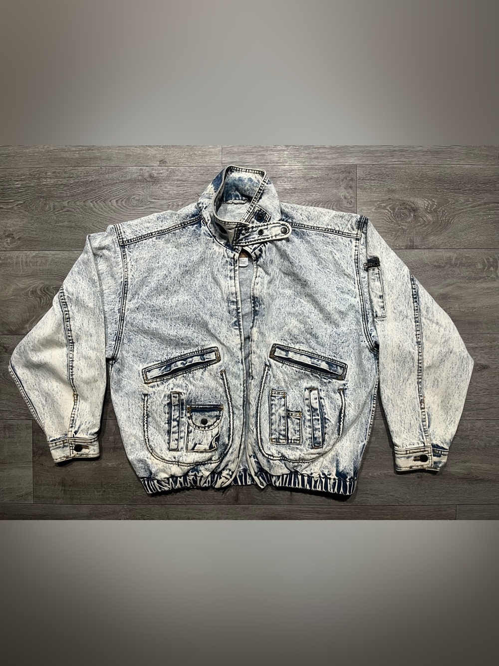 Vintage 90s Industrie Acid Wash Denim Moto Jacket